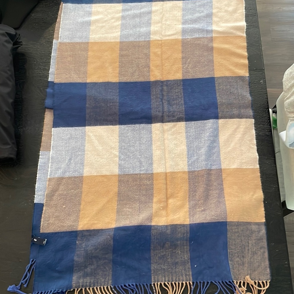 Wide, long to Knee 100% acrylic Blue and Tan Plaid